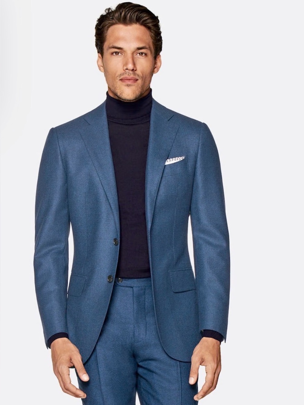 SuitSupply - Lazio Fit Mid Blue/Black Wool Suit - 36S/30